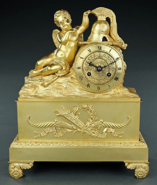 FRENCH EMPIRE 'LOVE CONQUERS ALL' MANTEL CLOCK
