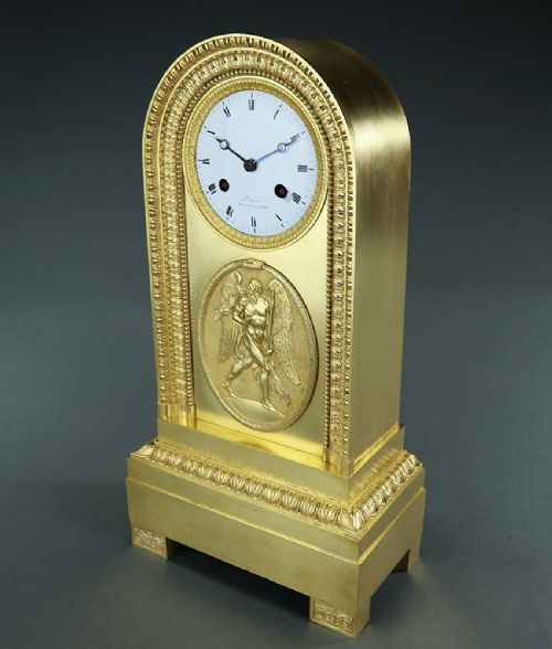 FRENCH EMPIRE CRONOS ORMOLU BORNE MANTEL CLOCK