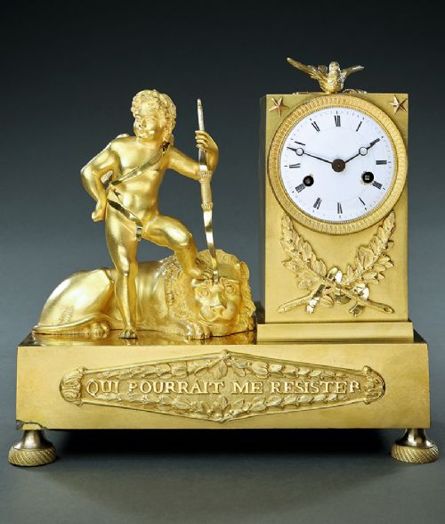 FRENCH EMPIRE TRIUMPH OF LOVE OVER STRENGTH MANTEL CLOCK