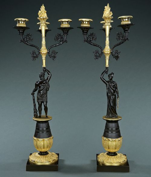 FRENCH EMPIRE HERCULES AND HESIONE CANDELABRA