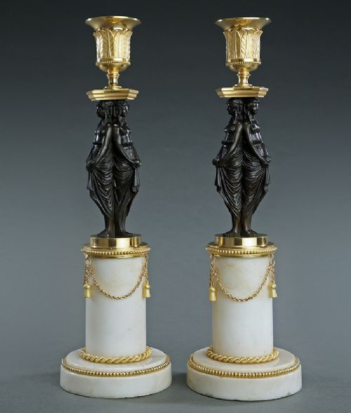 LOUIS XVI CARYATID CANDLESTICKS AFTER DUGOURC