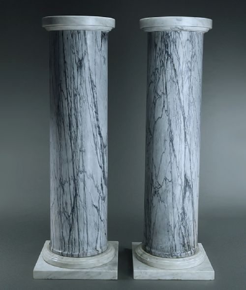 PAIR OF BARDIGLIO AND CARRARA MARBLE COLUMNS