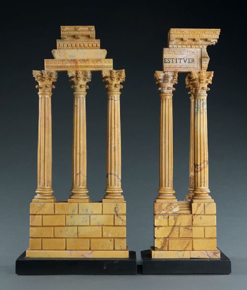 PAIR OF GRAND TOUR FORUM TEMPLES IN SIENA MARBLE