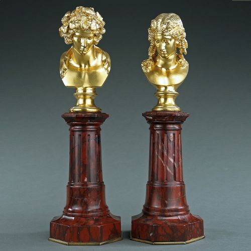 Grand Tour Gilt Bronze Busts of Antinous and Dionysus