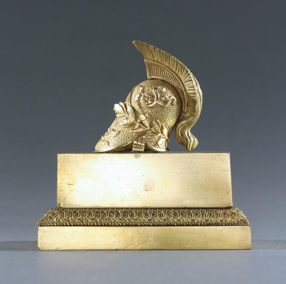 French Empire gilt bronze classical campaign inkwell View III