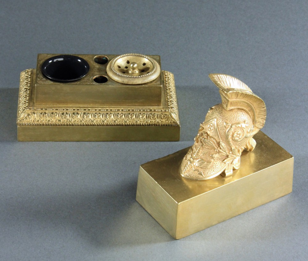 French Empire gilt bronze classical campaign inkwell View V