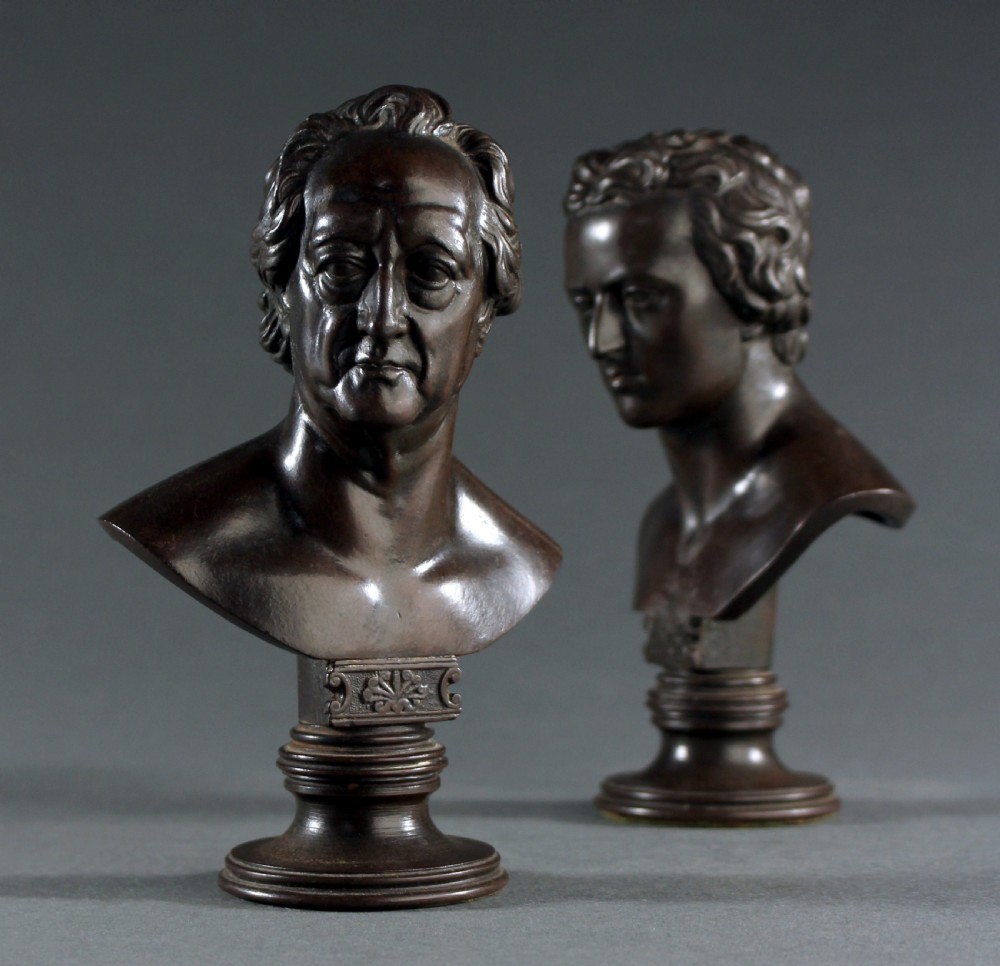 Berlin iron busts of Goethe and Schiller by Posch