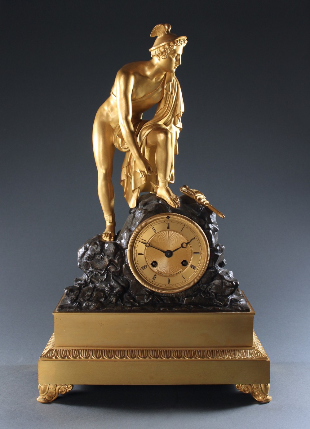 French Empire gilt and patinated bronze Hermes clock View II