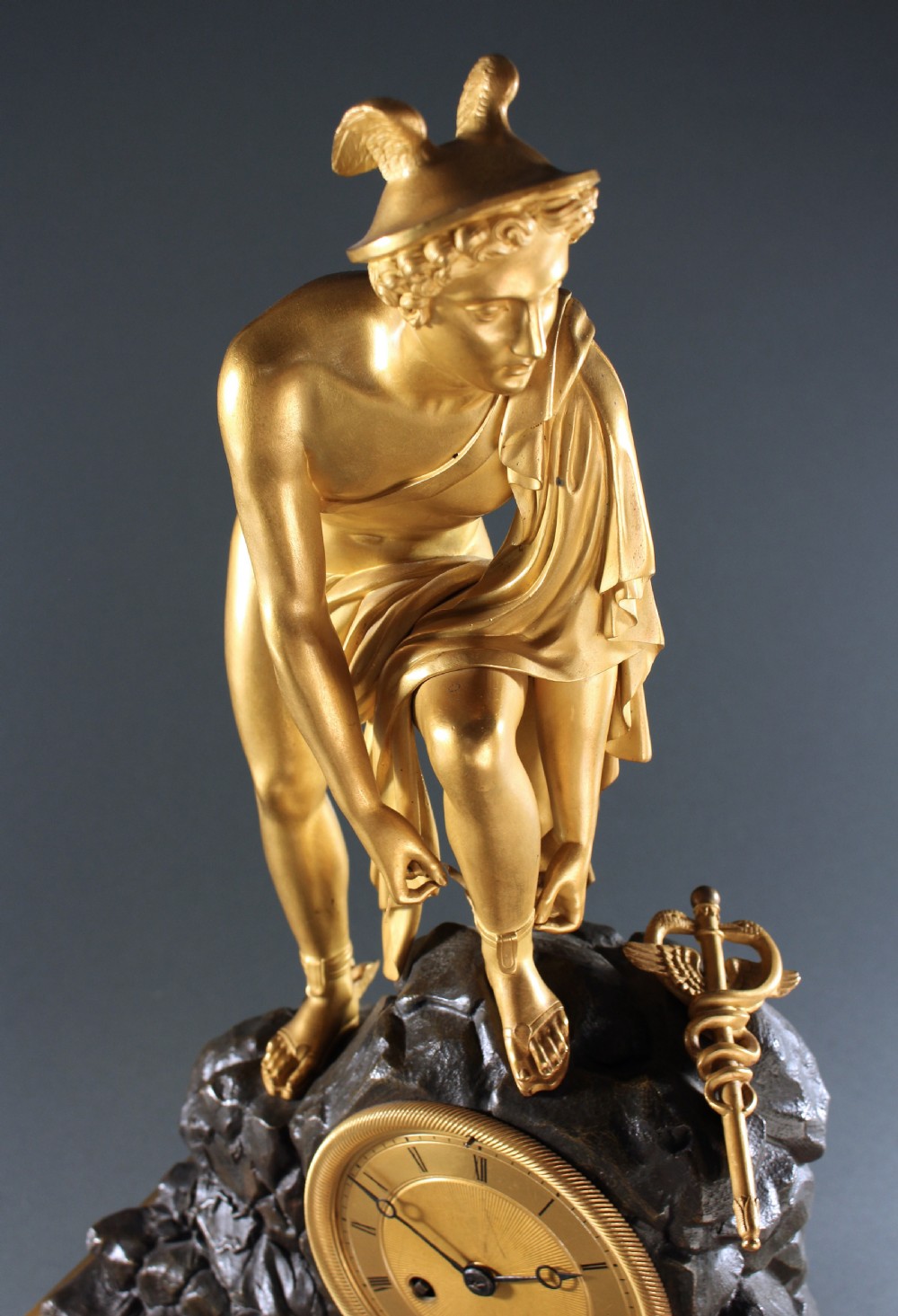 French Empire gilt and patinated bronze Hermes clock View III