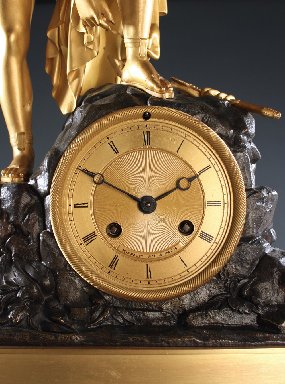 French Empire gilt and patinated bronze Hermes clock View IV