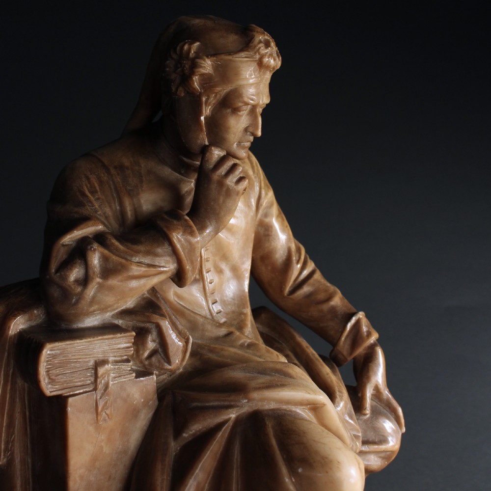 Grand Tour alabaster statue of Dante, signed 'Prof. A Petrellli, Firenze' View VII