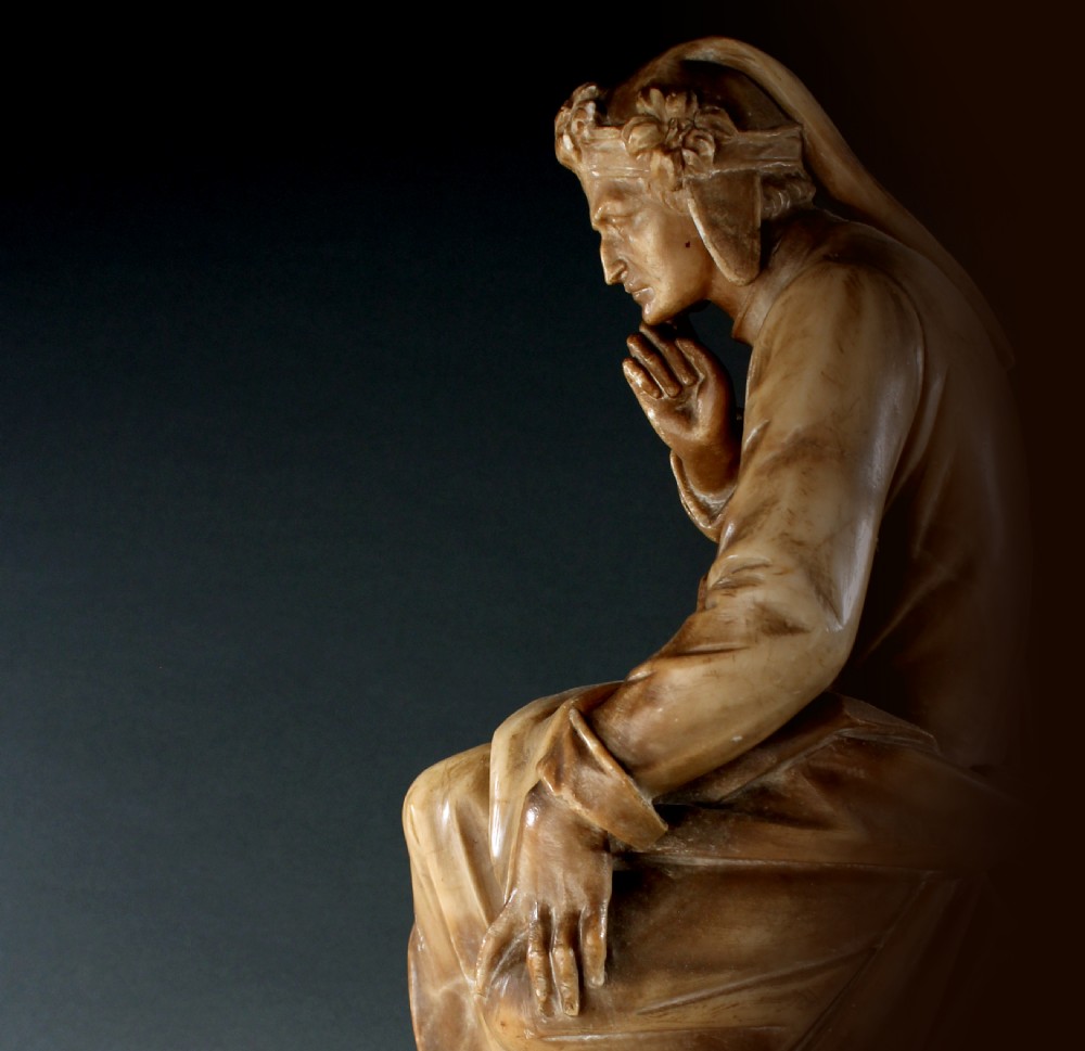Grand Tour alabaster statue of Dante, signed 'Prof. A Petrellli, Firenze' View VIII
