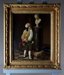 LATE 19TH C OIL PAINTING OF A CONNOISSEUR ADMIRING HIS COLLECTION