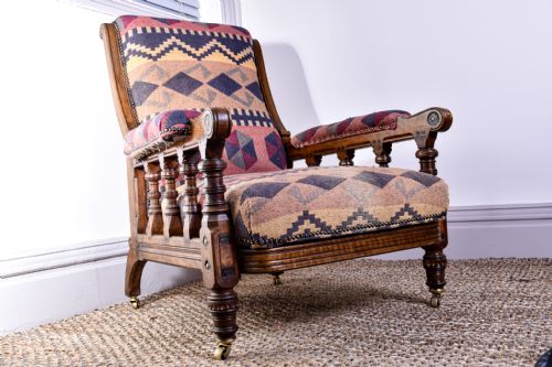 a lamb of manchester open armchair - CATEGORY: ANTIQUE CHAIRS - DATED VICTORIAN