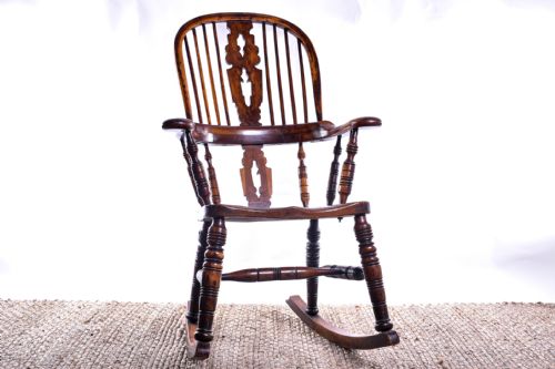 yew broad arm rocking windsor - CATEGORY: ANTIQUE CHAIRS - DATED 19TH CENTURY