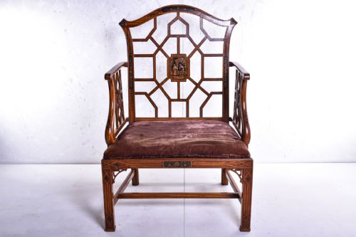 satinwood and japanned chinese chippendale style armchair - CATEGORY: ANTIQUE CHAIRS - DATED 1920