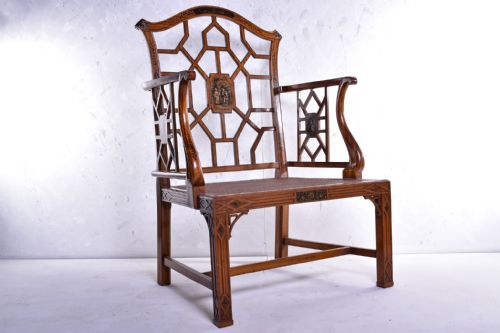 SATINWOOD AND JAPANNED CHINESE CHIPPENDALE STYLE ARMCHAIR - ADDITIONAL PHOTO 1