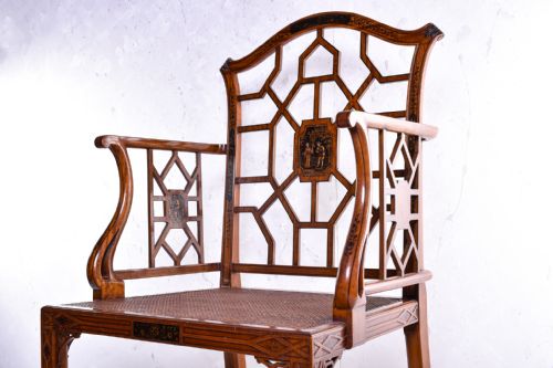 SATINWOOD AND JAPANNED CHINESE CHIPPENDALE STYLE ARMCHAIR - ADDITIONAL PHOTO 3