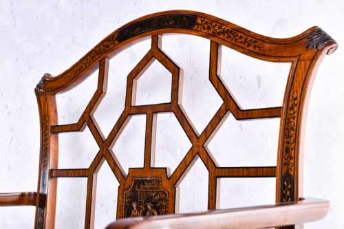 SATINWOOD AND JAPANNED CHINESE CHIPPENDALE STYLE ARMCHAIR - ADDITIONAL PHOTO 5