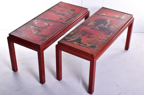 pair of red lacquered chinoiserie tables - CATEGORY: ANTIQUE TABLES - DATED 1920