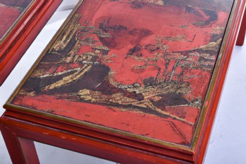 PAIR OF RED LACQUERED CHINOISERIE TABLES - ADDITIONAL PHOTO 1