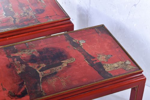 PAIR OF RED LACQUERED CHINOISERIE TABLES - ADDITIONAL PHOTO 2
