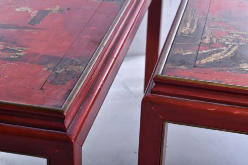 PAIR OF RED LACQUERED CHINOISERIE TABLES - ADDITIONAL PHOTO 3