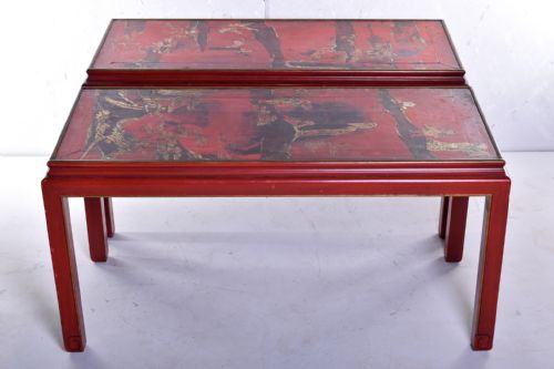 PAIR OF RED LACQUERED CHINOISERIE TABLES - ADDITIONAL PHOTO 7