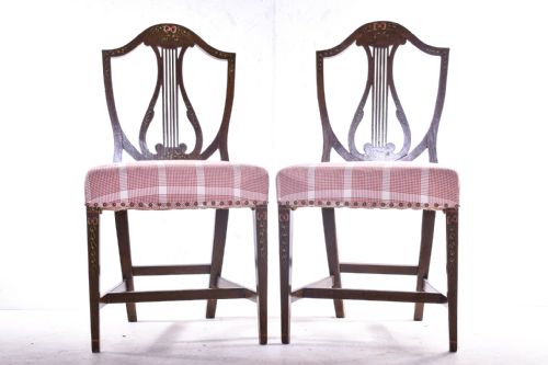 a pair of painted lyre back chairs - CATEGORY: ANTIQUE CHAIRS - DATED 19TH CENTURY