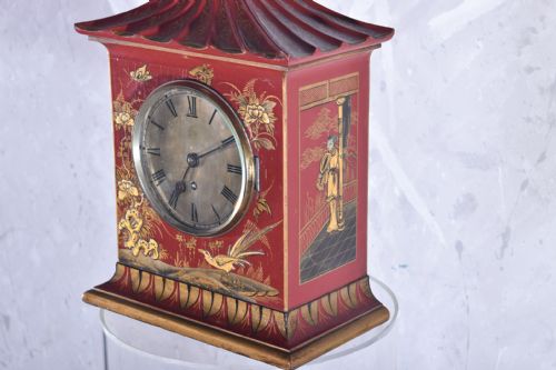 RED CHINOISERIE MANTLE PIECE CLOCK - ADDITIONAL PHOTO 4