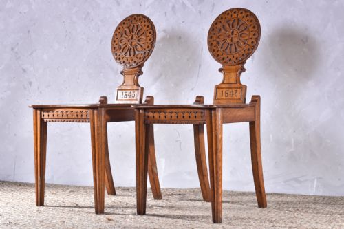 pair of gothic revival hall chairs - CATEGORY: ANTIQUE CHAIRS - DATED VICTORIAN
