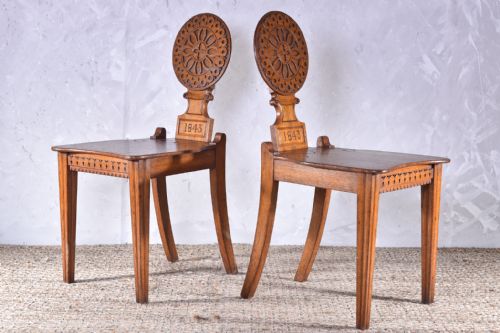 PAIR OF GOTHIC REVIVAL HALL CHAIRS - ADDITIONAL PHOTO 2