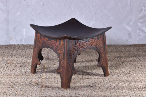 thebes style pokerwork stool - CATEGORY: ANTIQUE STOOLS - DATED 1900