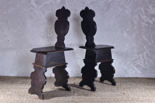 pair of italian scabello hall chairs - CATEGORY: ANTIQUE CHAIRS - DATED 18TH CENTURY