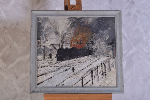 snow scene oil on board - CATEGORY: ANTIQUE ART - DATED 1930
