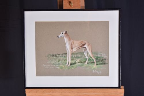 reuben ward binks watercolour of sandy greyhound - CATEGORY: ANTIQUE ART - DATED 1910
