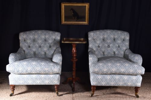 pair of howard sons bridgewater armchairs - CATEGORY: ANTIQUE CHAIRS - DATED VICTORIAN