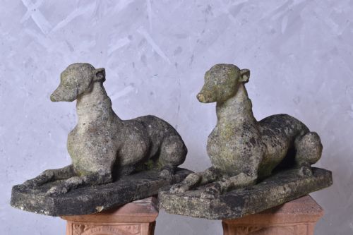 pair of composite stone greyhounds - CATEGORY: ANTIQUE SCULPTURES - DATED EDWARDIAN