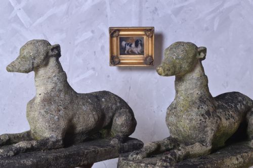 PAIR OF COMPOSITE STONE GREYHOUNDS - ADDITIONAL PHOTO 1