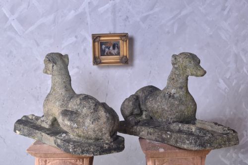 PAIR OF COMPOSITE STONE GREYHOUNDS - ADDITIONAL PHOTO 2