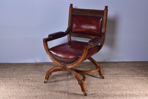FIGURED WALNUT XFRAME ARMCHAIR - ADDITIONAL PHOTO 2