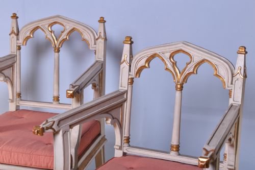 PAIR OF PAINTED GOTHIC STYLE ARMCHAIRS - ADDITIONAL PHOTO 1