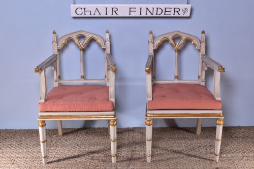 PAIR OF PAINTED GOTHIC STYLE ARMCHAIRS - ADDITIONAL PHOTO 2