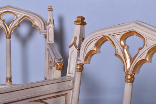 PAIR OF PAINTED GOTHIC STYLE ARMCHAIRS - ADDITIONAL PHOTO 3
