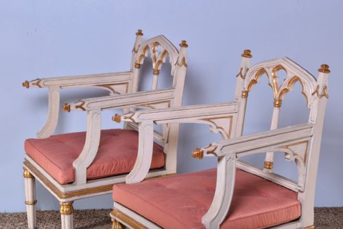 PAIR OF PAINTED GOTHIC STYLE ARMCHAIRS - ADDITIONAL PHOTO 5