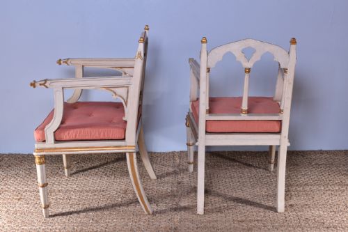 PAIR OF PAINTED GOTHIC STYLE ARMCHAIRS - ADDITIONAL PHOTO 7