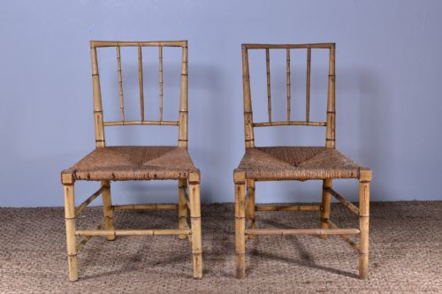 pair of painted faux bamboo side chairs - CATEGORY: ANTIQUE CHAIRS - DATED REGENCY