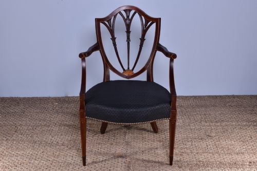 george iii carved shieldback armchair - CATEGORY: ANTIQUE CHAIRS - DATED 18TH CENTURY
