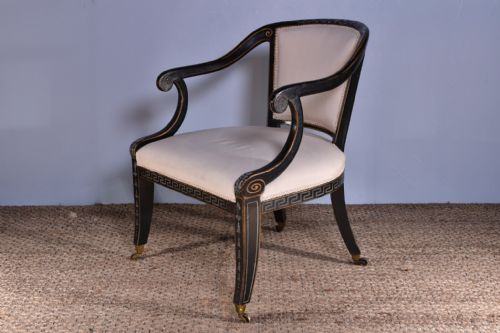 regency ebonised open armchair - CATEGORY: ANTIQUE CHAIRS - DATED REGENCY