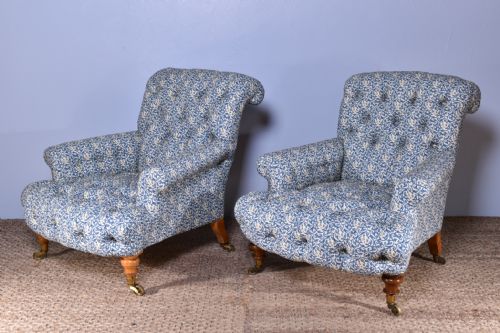 PAIR OF HOWARD SONS DEEPBUTTONED ARMCHAIRS - ADDITIONAL PHOTO 6